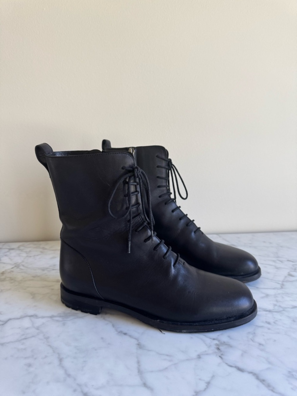 Manolo Blahnik Planigia Black Leather Combat Boots EU 39 Lace Up Ankle
